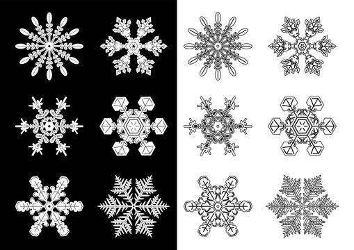 雪の結晶のイラスト 白黒のアイコンセット Stock Vector Adobe Stock