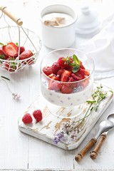 Panna Cotta. Vegan Coconut Panna Cotta with Strawberry, Raspberry and Lavender