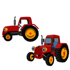 Obraz premium Red Tractors - Cartoon Vector Image