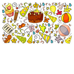 Vector set of cute creative illustration templates with birthday theme design. Hand Drawn for holiday, party invitations.