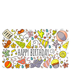 Vector set of cute creative illustration templates with birthday theme design. Hand Drawn for holiday, party invitations.