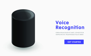 Voice recognition, home advisor and online assistant. Design for landing page, website template, slider and banners. AI device for smart home, internet of things concept.