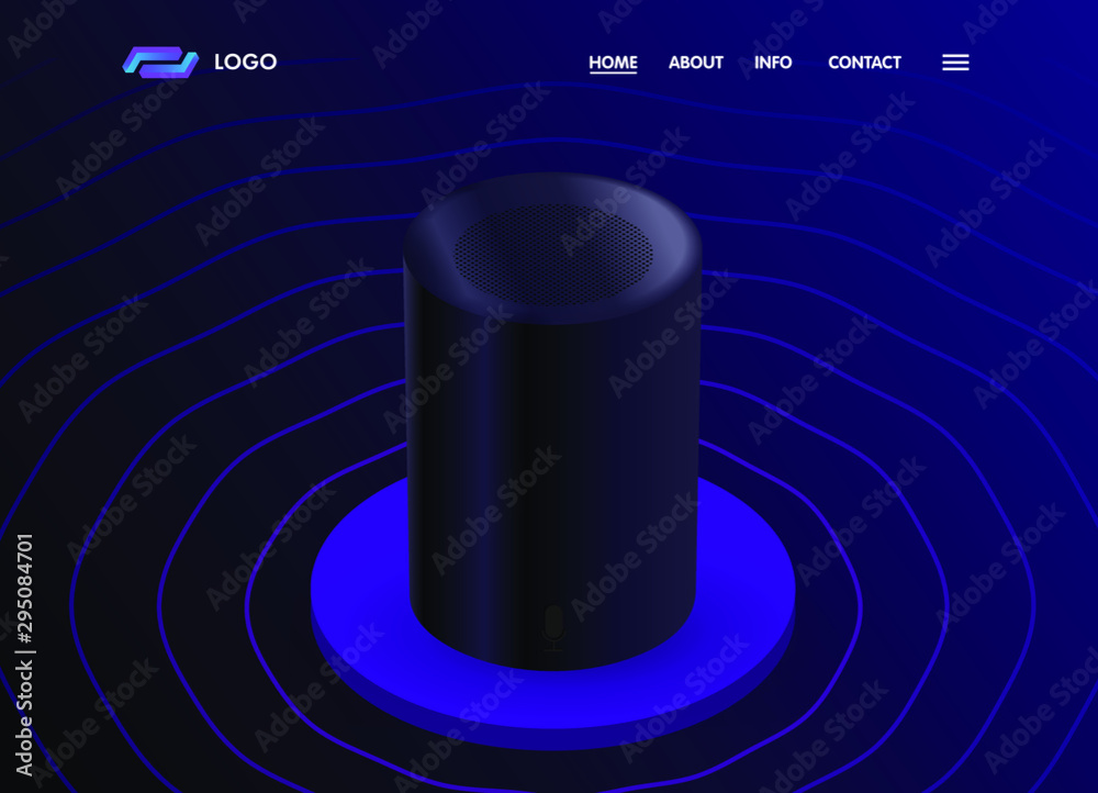 Poster smart personal voice assistant - sound recognition system website landing page vector concept. web t