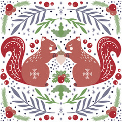 Cute Christmas compositions. Christmas seamless pattern. Hand drawn Christmas illustration