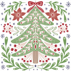 Cute Christmas compositions. Christmas seamless pattern. Hand drawn Christmas illustration