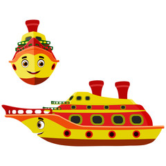 Yellow Colourful Ship - Cartoon Vector Image