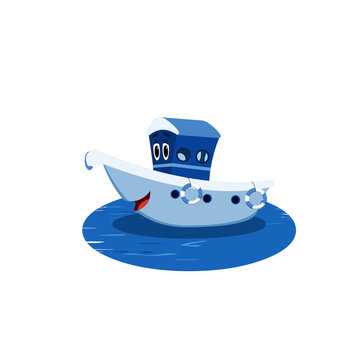 cartoon blue boat floating on water clip art preview