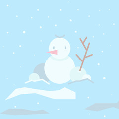 snowman and Christmas snow with copy space for text