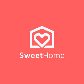 Creative minimalist house with heart logo icon design home property symbol concept vector