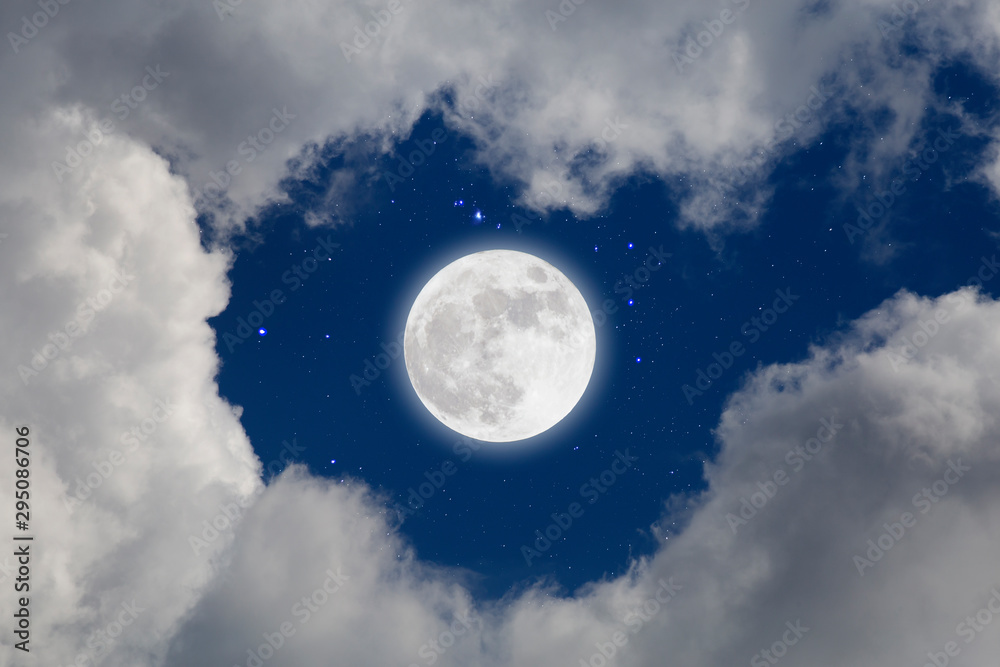 Wall mural full moon with starry and clouds background. romantic night.