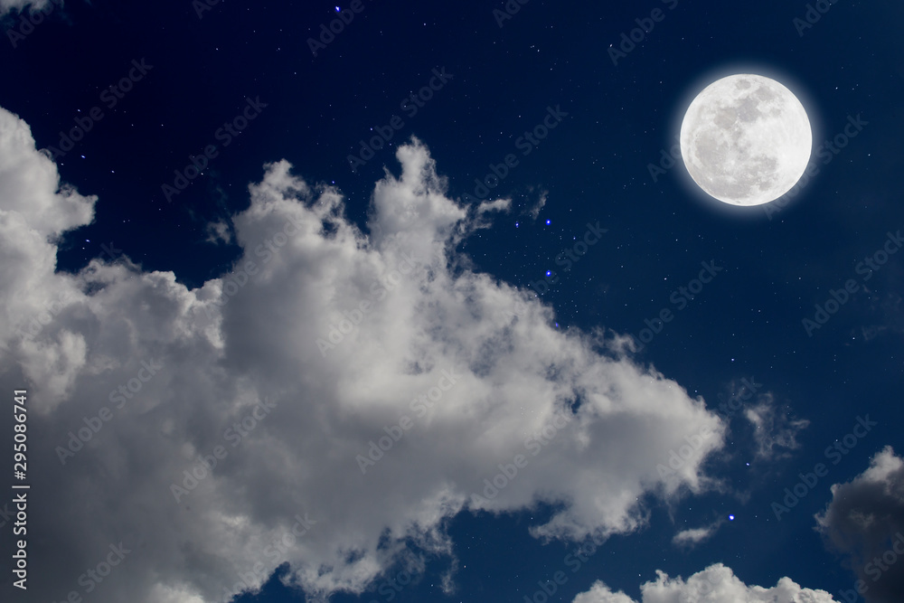 Canvas Prints full moon with starry and clouds background. romantic night.