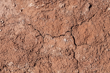Dry earth with cracks on arid soil surface seen from above. Environmental signs of climate change and global warming