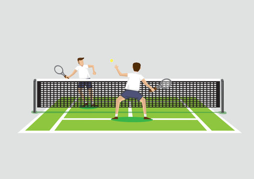 Playing Tennis in Tennis Court Vector Illustration