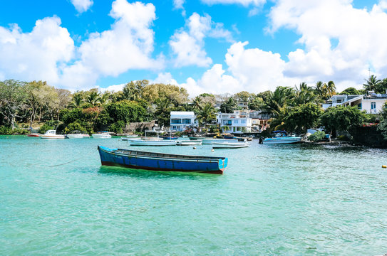 Small port of Trou d'Eau Douce on Mauritius Island, a popular, tropical vacation destination.
