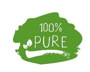 100 Pure label and high quality product badges. Bio healthy Eco food organic, bio and natural product icon. Emblems for cafe, packaging etc. Vector