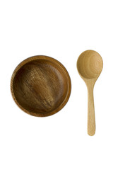 Wooden cup and spoon top view - Clipping path