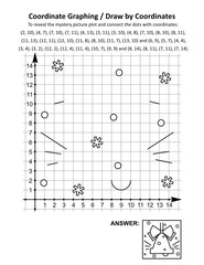 Coordinate graphing, or draw by coordinates, math worksheet with christmas ringing bell: To reveal the mystery picture plot and connect the dots with given coordinates. Answer included.