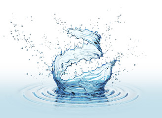 water splash and twisted shape isolated on white background, 3d rendering.