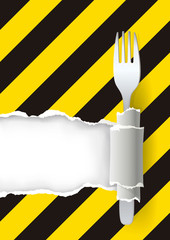  Dangerous unhealthy food, menu background with fork. Place for your text or image. Vector available.