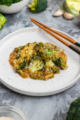 Asian dish broccoli cabbage in a thick garlic sauce.