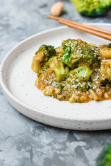 Asian dish broccoli cabbage in a thick garlic sauce.