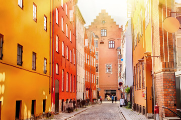 Fototapeta premium Colorful houses in the old cozy medieval street of Copenhagen, Denmark.