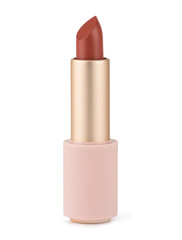 Red lipstick isolated on white. Velvet matte satin airy lip stick new open.
