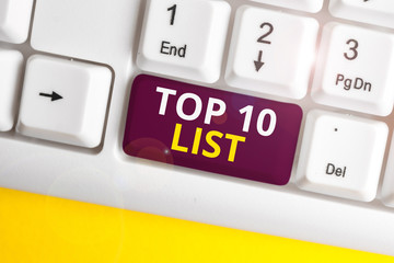 Conceptual hand writing showing Top 10 List. Concept meaning the ten most important or successful...