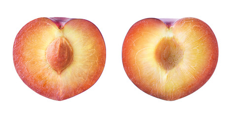 Sliced plum isolated on white