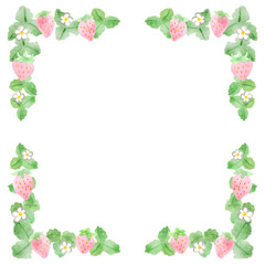 いちごのフレーム　水彩　角枠