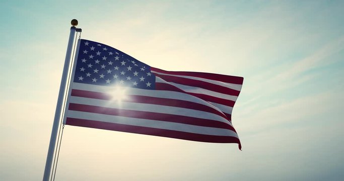American Flag Waving In The United States Of America Shows Independence. National Patriotism And Celebration With Banner Flying - Video 4k 30fps
