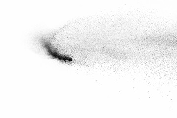 Black powder explosion on white background. Colored cloud. Colorful dust explode. Paint Holi.