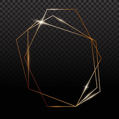 Golden frames. Gold geometrical polyhedron, art deco style for wedding invitation