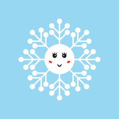 Isolated funny snowflake with smiling face. Cute vector illustration.