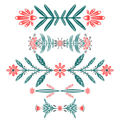 Folk illustration. Hand drawn floral borders