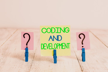 Conceptual hand writing showing Coding And Development. Concept meaning Programming Building simple...