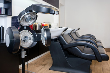 Hairdresser's workplace. Modern beauty salon. Hair salon interior business.