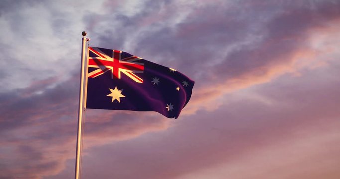 Australia Flag Flying Is A National Symbol Of Patriotism For Australians. Commonwealth Pennant For Tourism And Celebration - 30fps 4k Video
