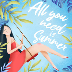 Cute summer poster. Hand drawn illustration