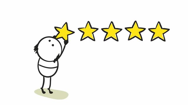 Little man puts a star. Funny man leaves his review, video footage with graphic animation.