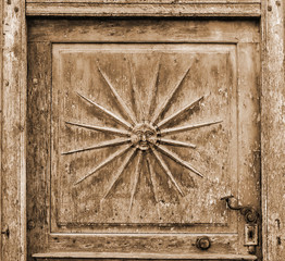 Old wooden door detail in Transylvania region, Romania