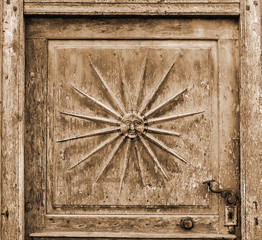 Fototapeta premium Old wooden door detail in Transylvania region, Romania