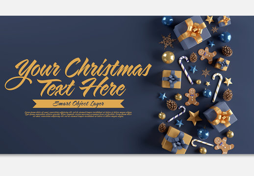 Christmas Scene Mockup with Blue and Gold Holiday Elements