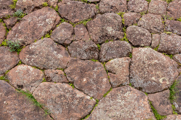 Natural stone abstract background wall made by ancient Inca of Peru in South America. Background with copy space