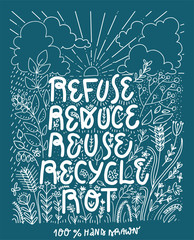 Zero waste life quote. Minimalism. Trendy hand drawn cute lettering in simple style. Vector.