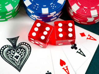 The chips and cards on casino table