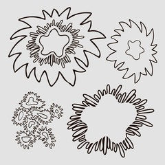 Set of isolated designs with abstract floral forms. 