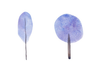 Hand painted blue watercolor Winter Set of trees isolated on white.