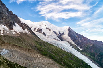 Fototapeta na wymiar Mont Blanc Massif, France. Mountain peaks and glacier on the slope