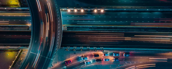 Abwaschbare Fototapete Schwarz Schnellstraße Draufsicht, Straßenverkehr eine wichtige Infrastruktur in Thailand